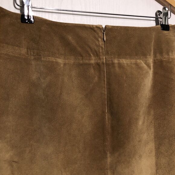 Garnet Hill Skirt Women’s 14 Brown Suede Leather Midi Laced Sides A Line - Picture 7 of 11